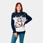 womens Couple's Christmas Jumper with Snowman on Sledge