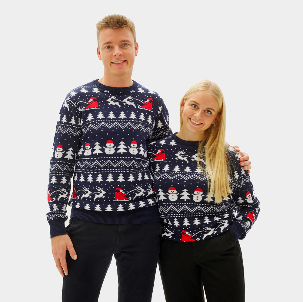 Couple's Christmas Jumper with Trees, Snowmen and Santa