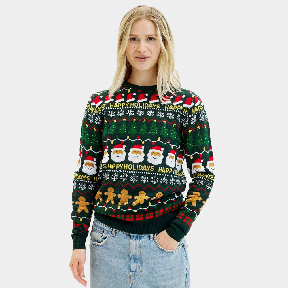 Couple's Green Christmas Jumper Happy Holidays Womens