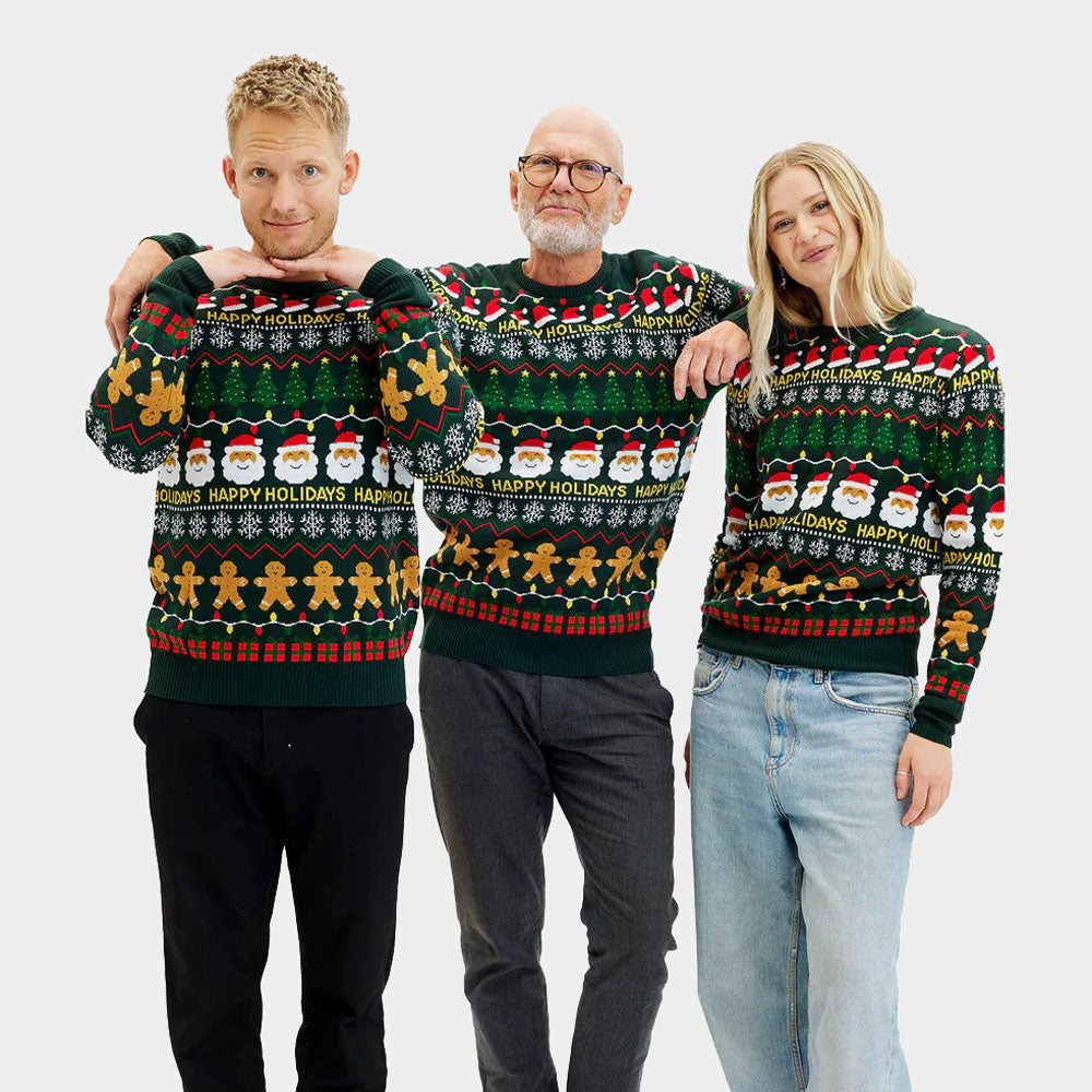 Couple's Green Christmas Jumper Happy Holidays