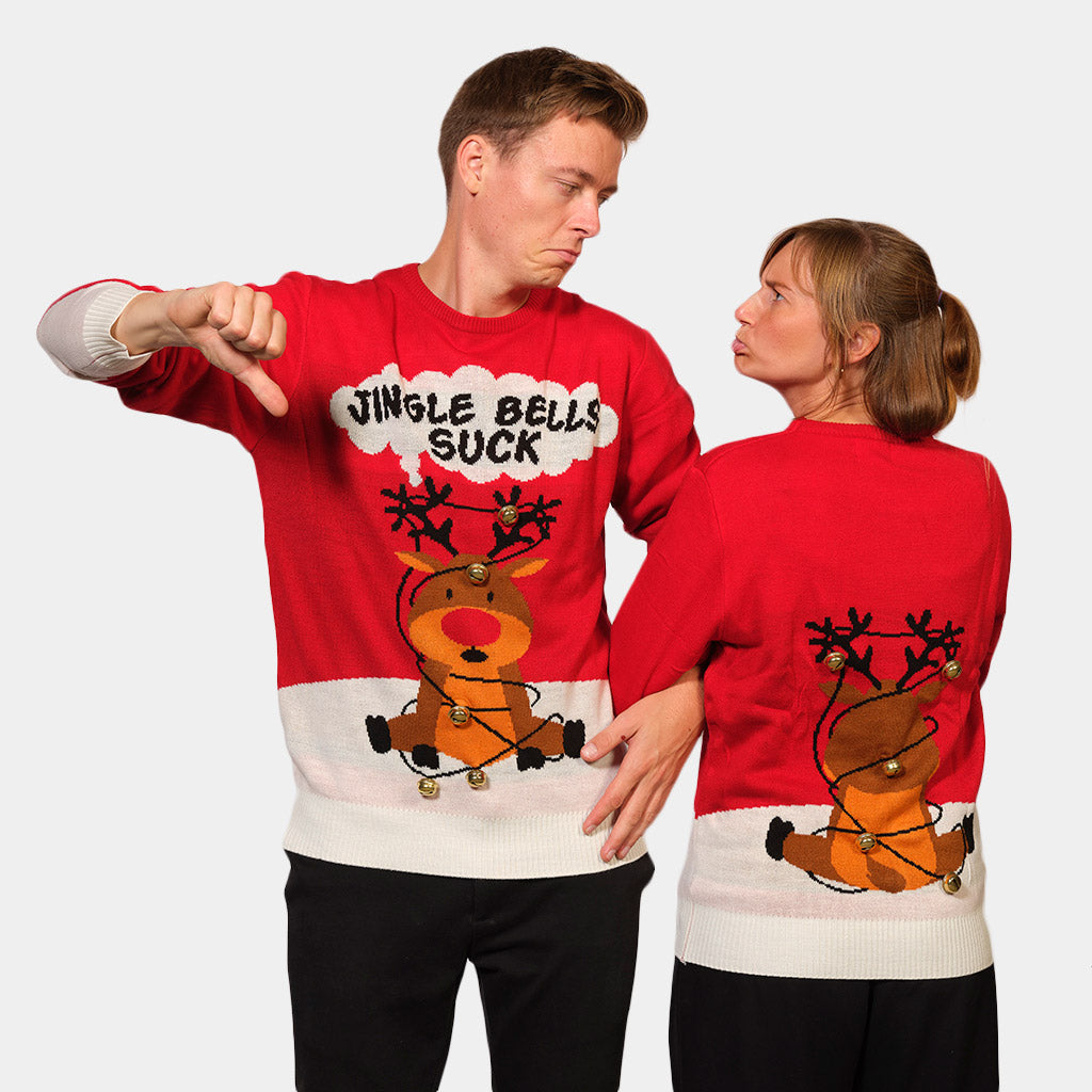 Red 3D Couple's Jingle Bells Suck Christmas Jumper