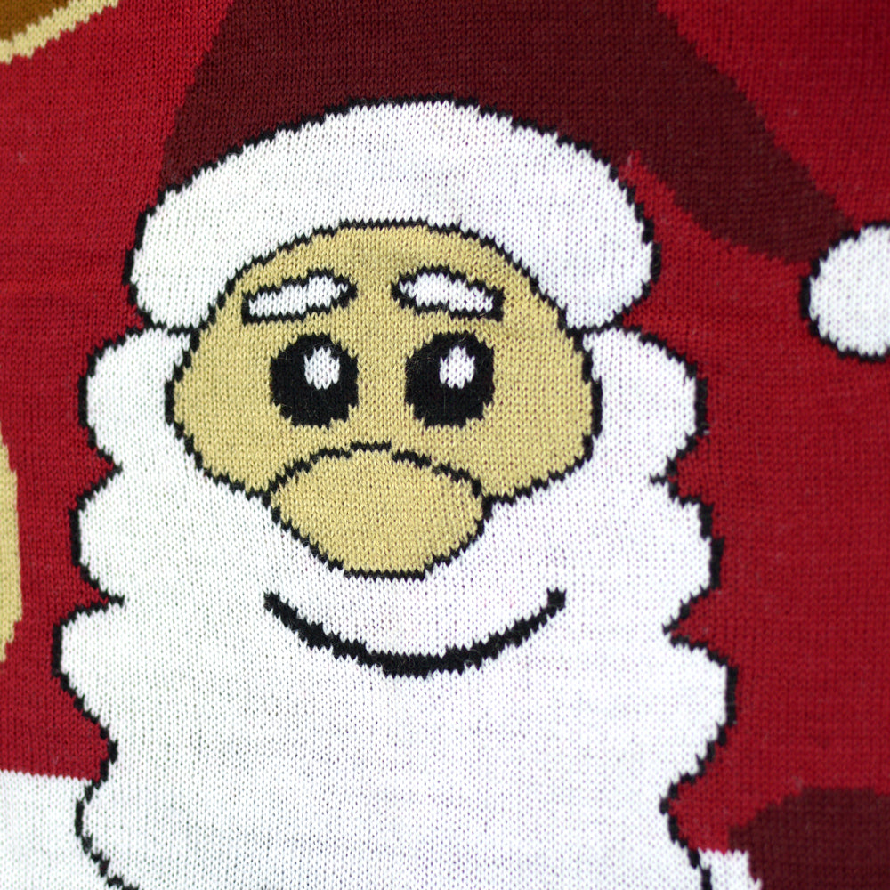 Men's Christmas Jumper with Santa and Rudolph Smiling detail