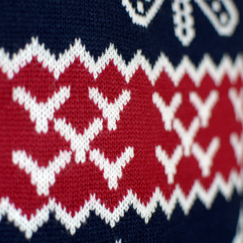 Red and Blue Strips Couple's Christmas Jumper detail