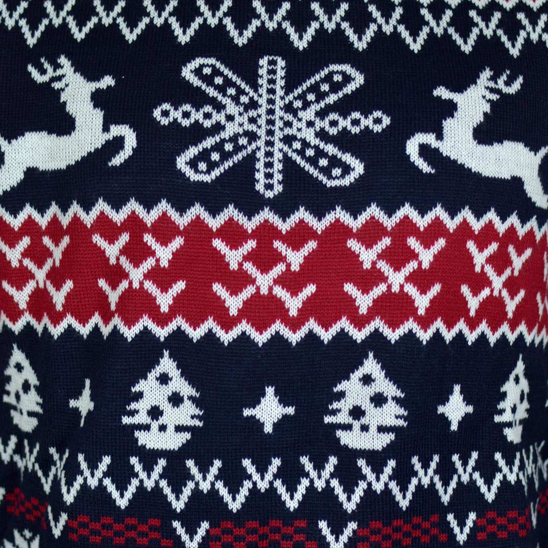 Red and Blue Strips Couple's Christmas Jumper detail