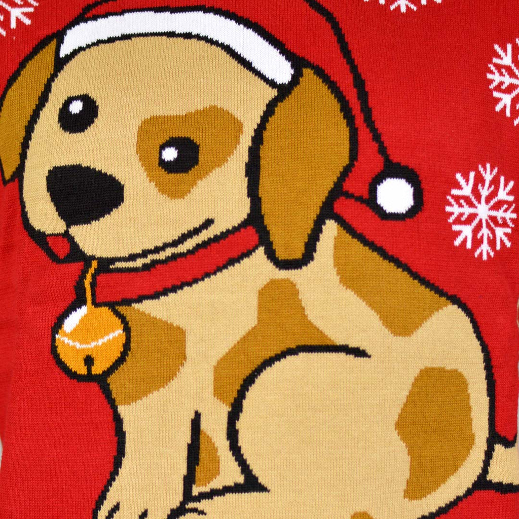 Red Boys and Girls Christmas Jumper with Puppy detail