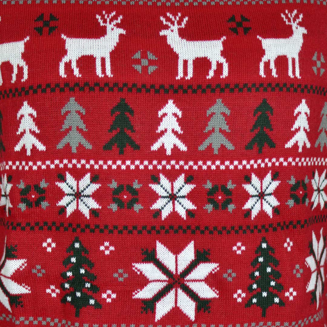 Red Couple's Christmas Jumper with Reindeers, Trees and Polar Star detail