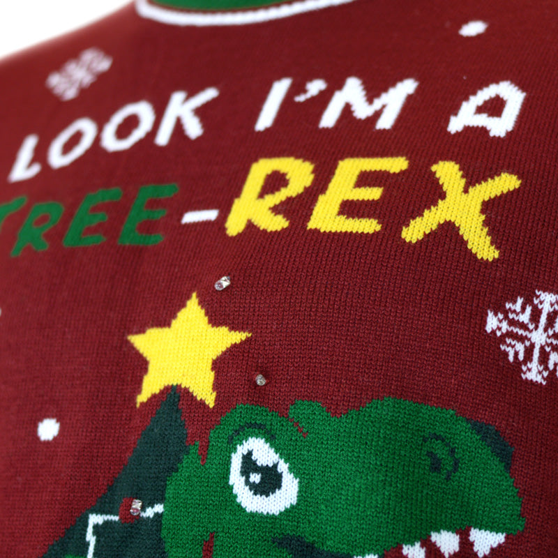 Tree-Rex LED light-up Men's Christmas Jumper detail