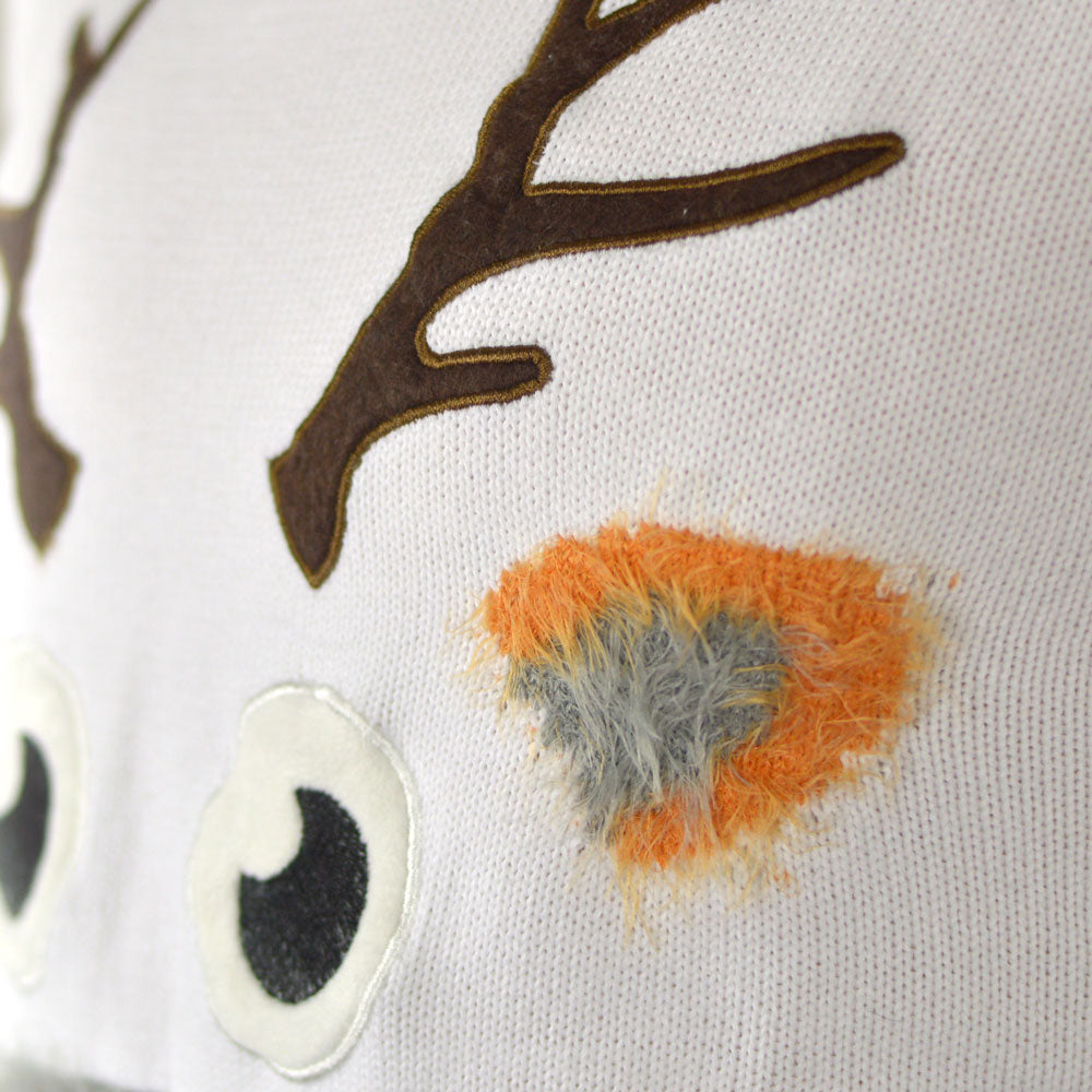 detail White 3D Couple's Christmas Jumper with Hairy Reindeer