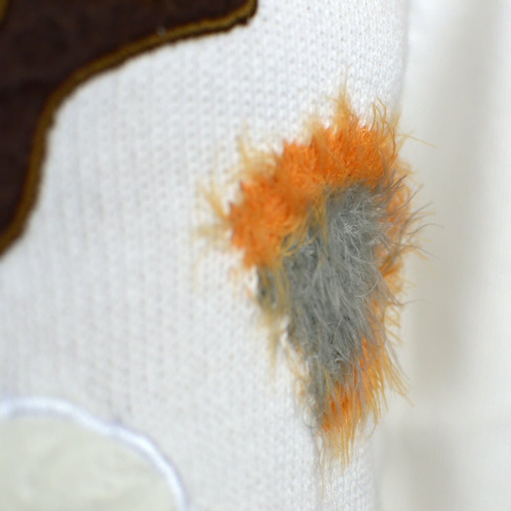 detail White 3D Men's Christmas Jumper with Hairy Reindeer