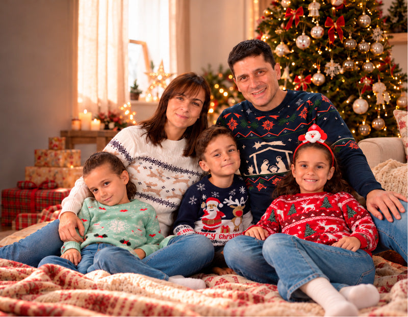 Family Wearing Exclusive Christmas Jumper Designs