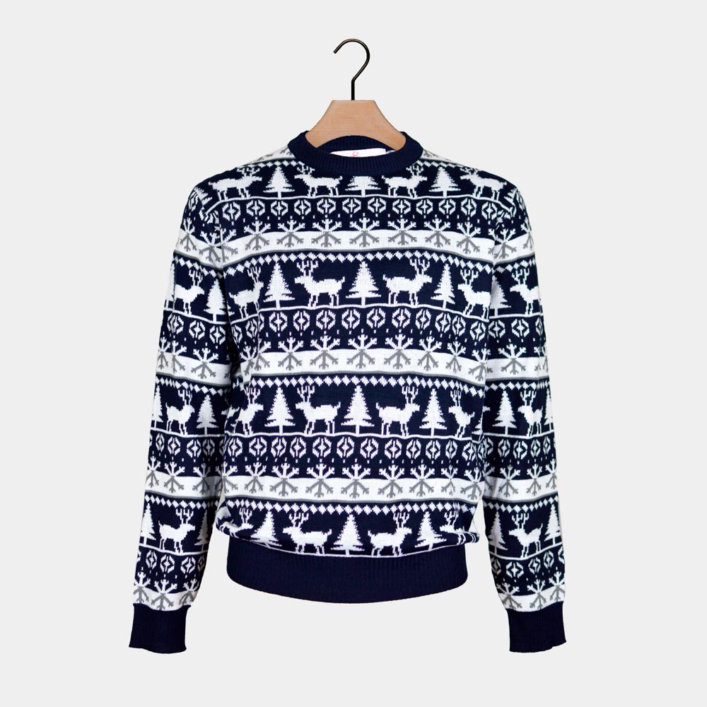Family Christmas Jumper with Reindeers and Trees Strips

