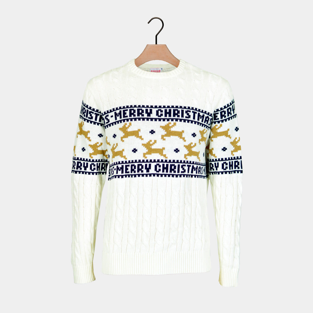 Classy Family White Organic Cotton Christmas Jumper Reindeers
