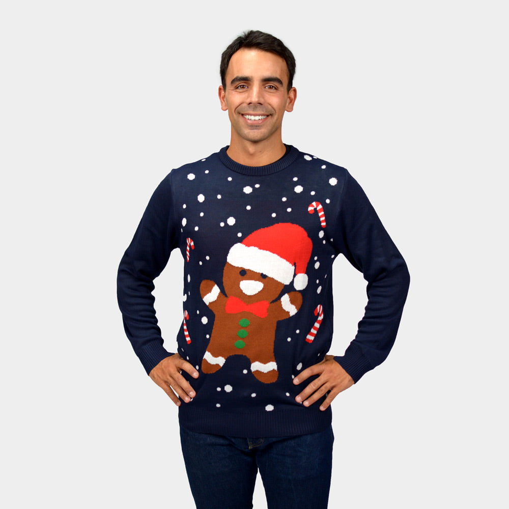 Gingerbread Mens Couple's Blue Christmas Jumper