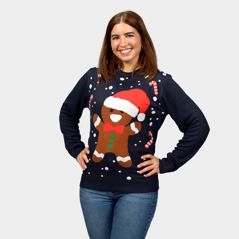 Gingerbread Womens Couple's Blue Christmas Jumper