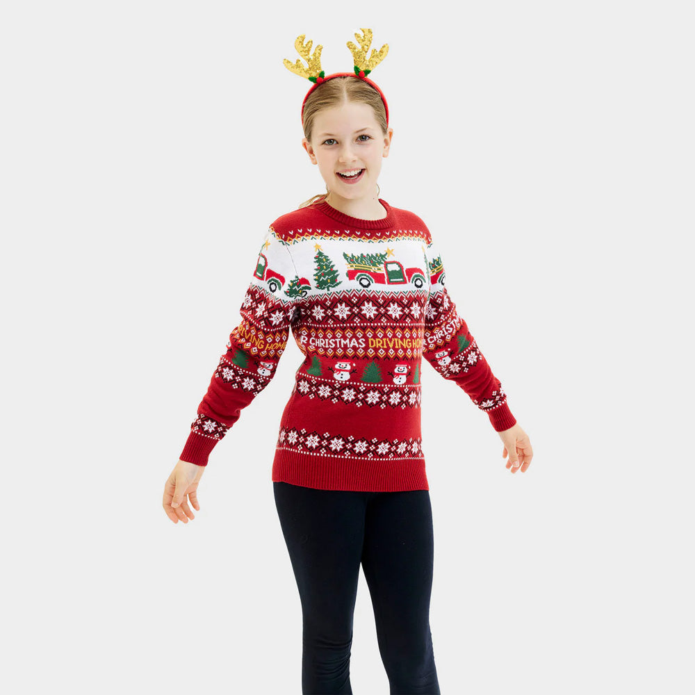 Girls Christmas Jumper Driving Home

