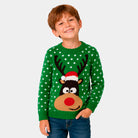 Green 3D Childrens Christmas Jumper Reindeer with Santa's hat Boy