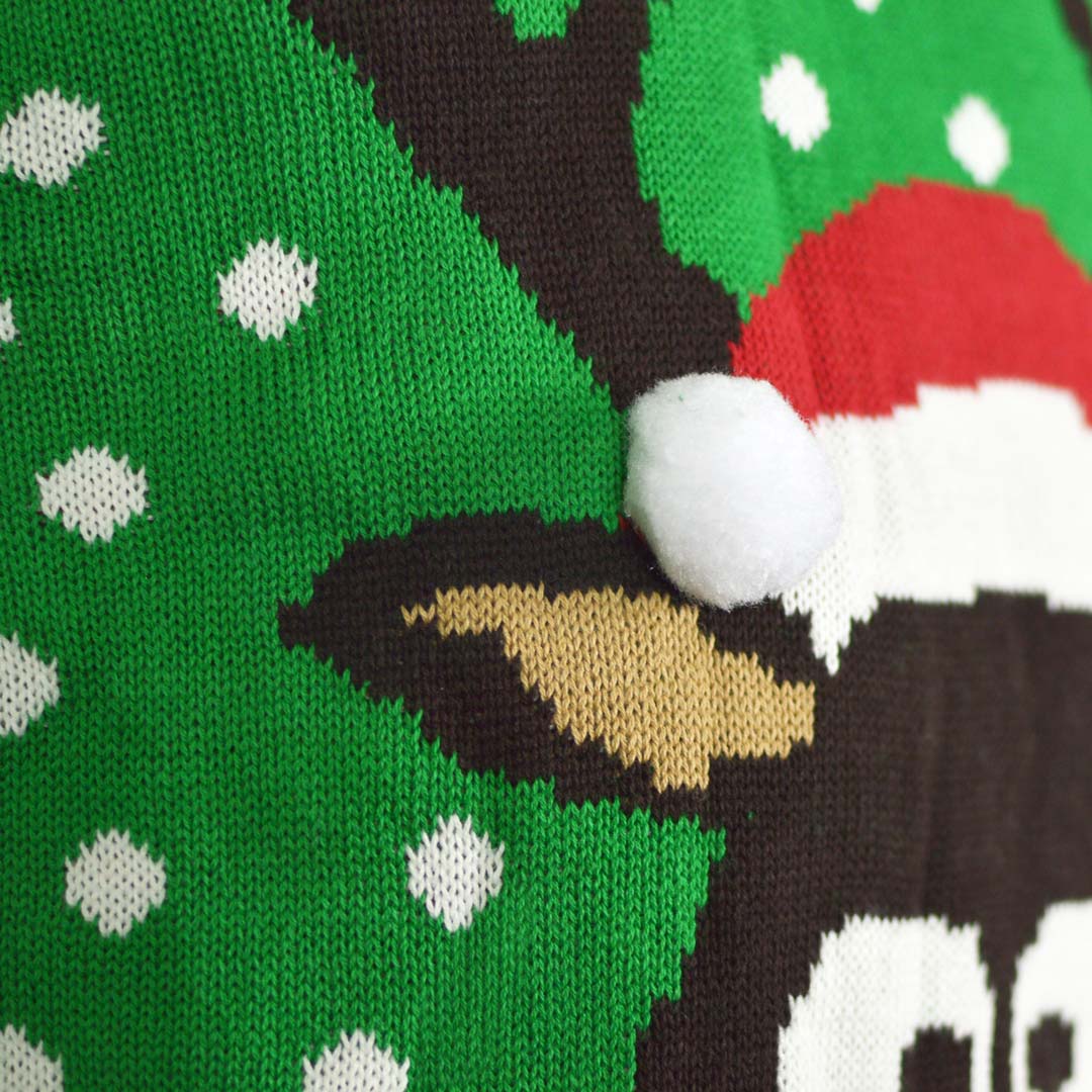 Green 3D Couple's Christmas Jumper Reindeer with Santa's hat detail