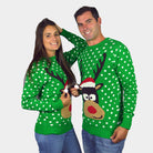 Green 3D Couple's Christmas Jumper Reindeer with Santa's hat