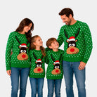 Green 3D Family Christmas Jumper Reindeer with Santa's hat
