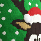 Green 3D Men's Christmas Jumper Reindeer with Santa's hat detail