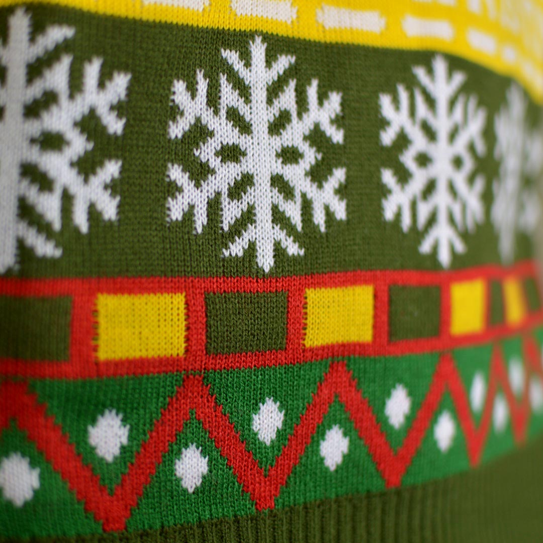 Detail Boys and Girls Green Christmas Jumper with Santa and Gifts