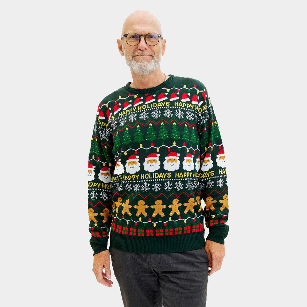 Green Christmas Jumper Happy Holidays Mens