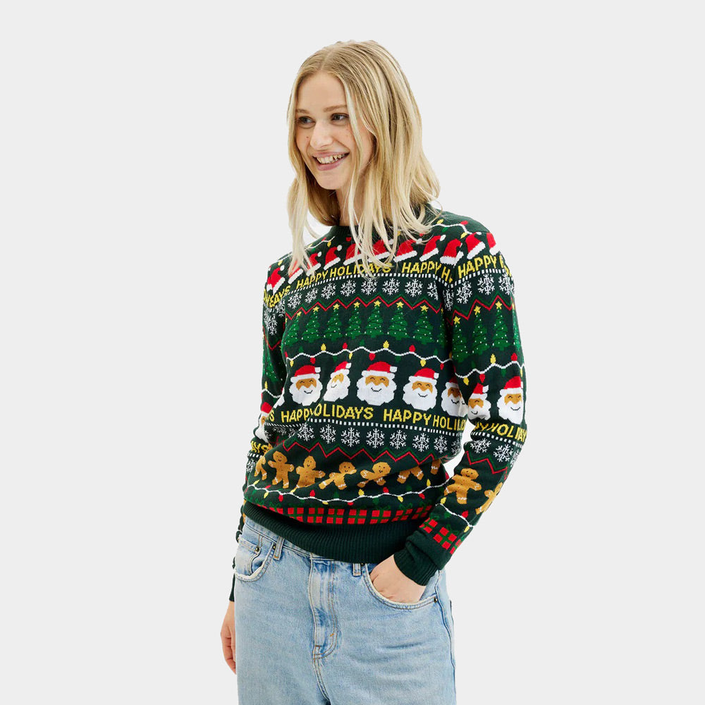 Green Christmas Jumper Happy Holidays Womens 