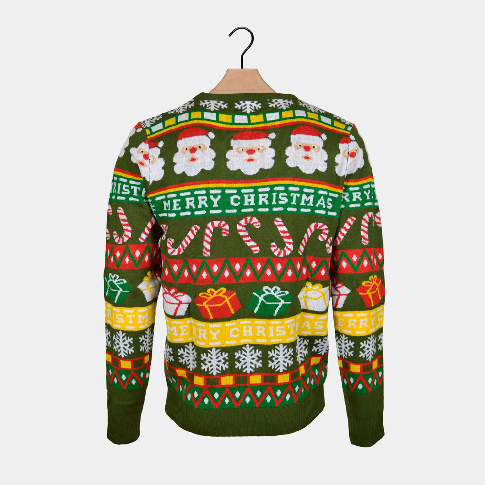 Women's Green Christmas Jumper with Santa and Gifts Back