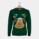 Green Couple's Christmas Jumper with Smiling Reindeer