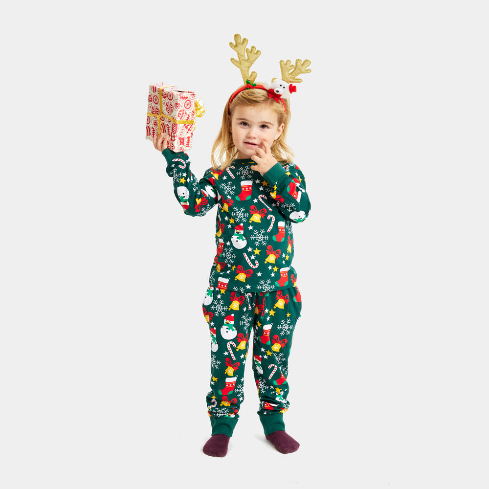 Green Christmas Pyjama for Children with Christmas motifs