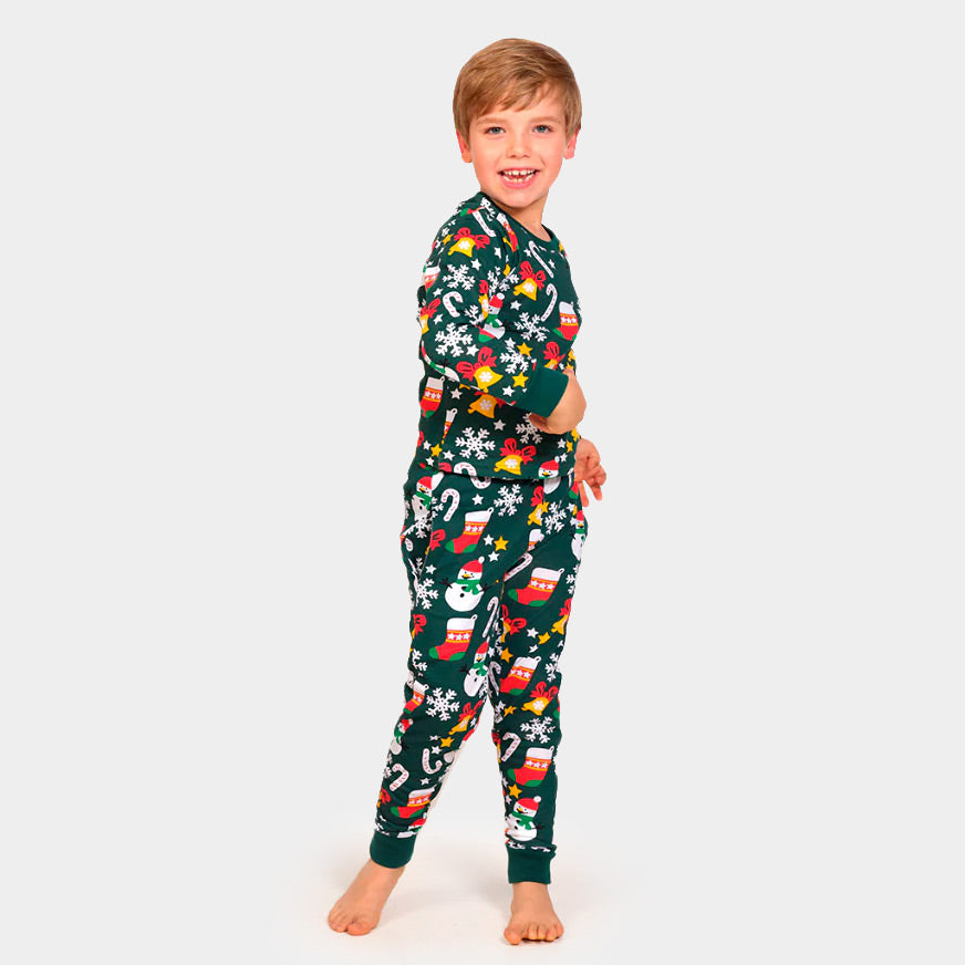 Christmas motifs Green Christmas Pyjama for Children