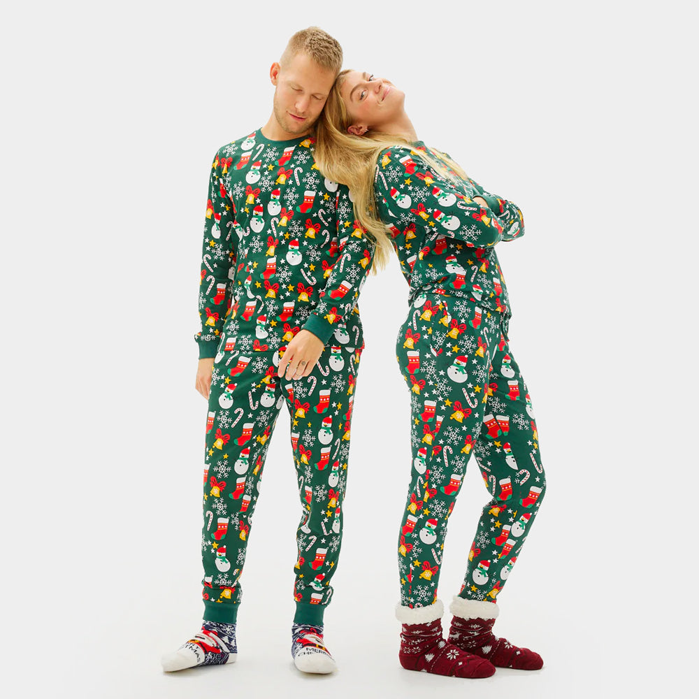 Green Christmas Pyjama for Family Christmas motifs
