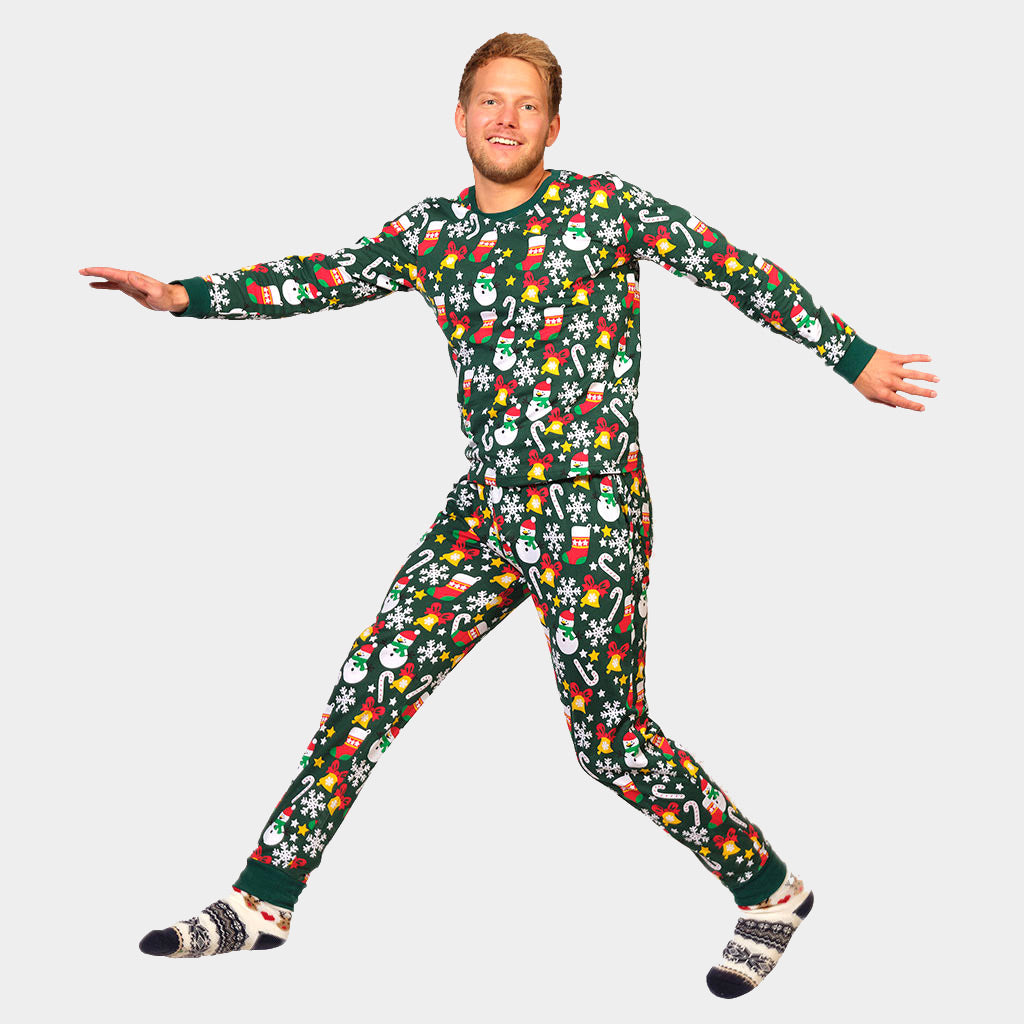 Green Christmas Pyjama for Men with Christmas motifs