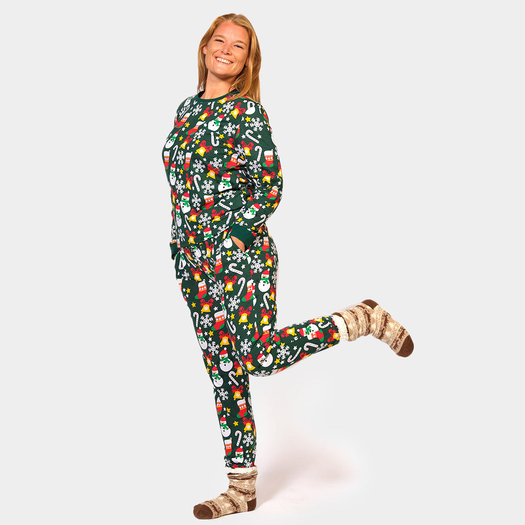 Green Christmas Pyjama for Women  with Christmas motifs