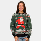 Green Couple's Christmas Jumper with Santa playing Football womens