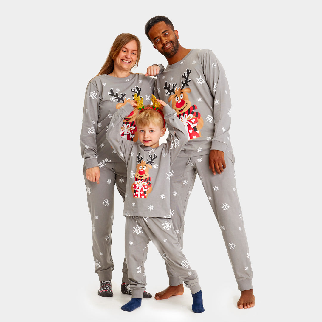 Grey Christmas Pyjama for Children Mens Womens with Rudolph the Reindeer