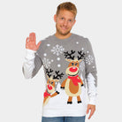 Grey Organic Cotton Couple's Christmas Jumper with Cute Reindeers mens