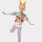 Grey Organic Cotton Family Christmas Jumper with Cute Reindeers Childrens