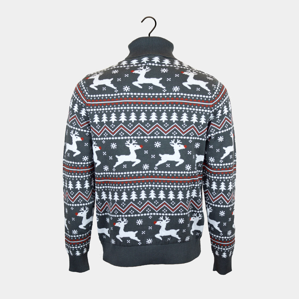 Grey Turtleneck Organic Cotton Mens Christmas Jumper Reindeers