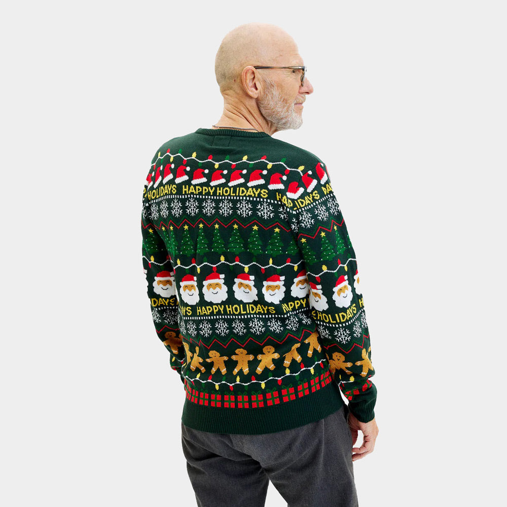 Happy Holidays Men's Green Christmas Jumper 