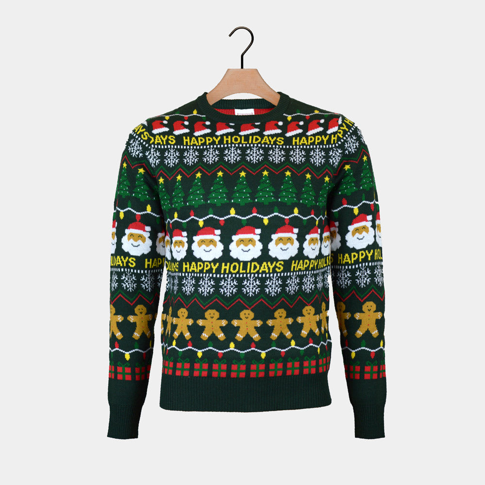 Green Christmas Jumper Happy Holidays Mens 
