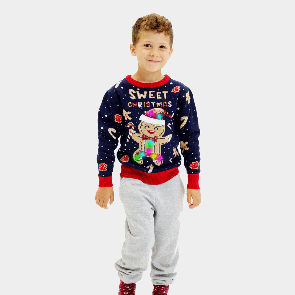LED light-up Boys Blue Christmas Jumper Ginger Cookie
