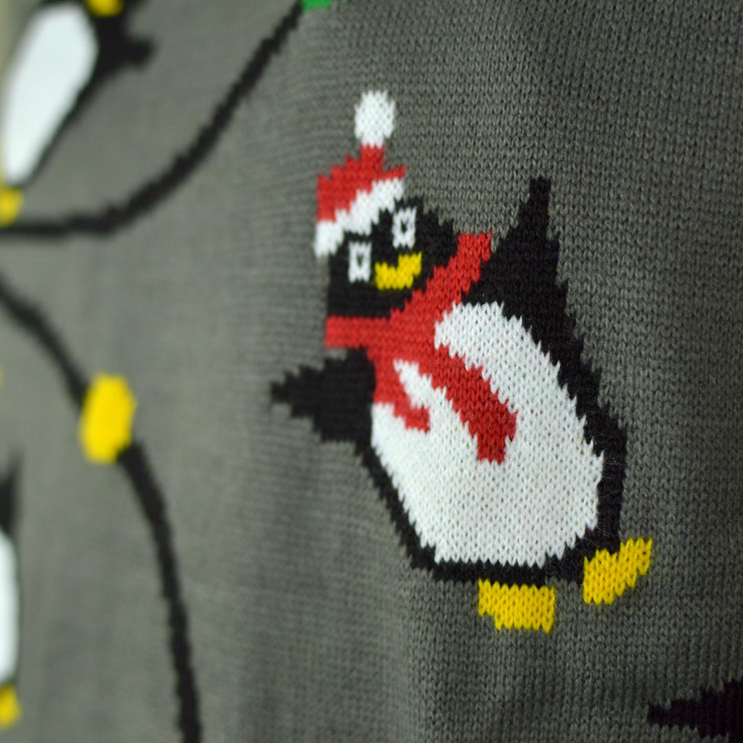 LED light-up Couple's Christmas Jumper with Penguins detail