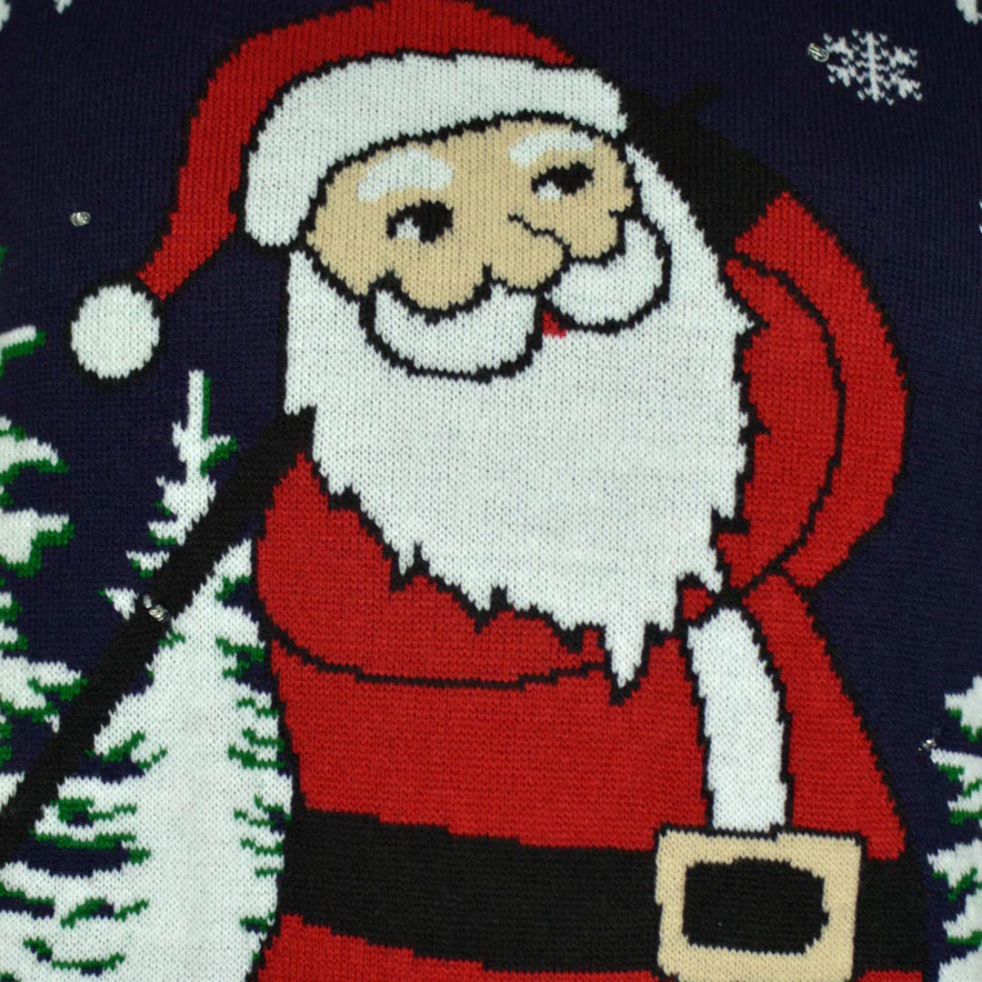 LED light-up Couple's Christmas Jumper with Santa playing Golf detail