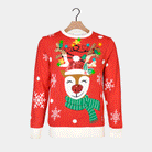 LED light-up Mens Christmas Reindeer Jumper Sparkling Sequin 
