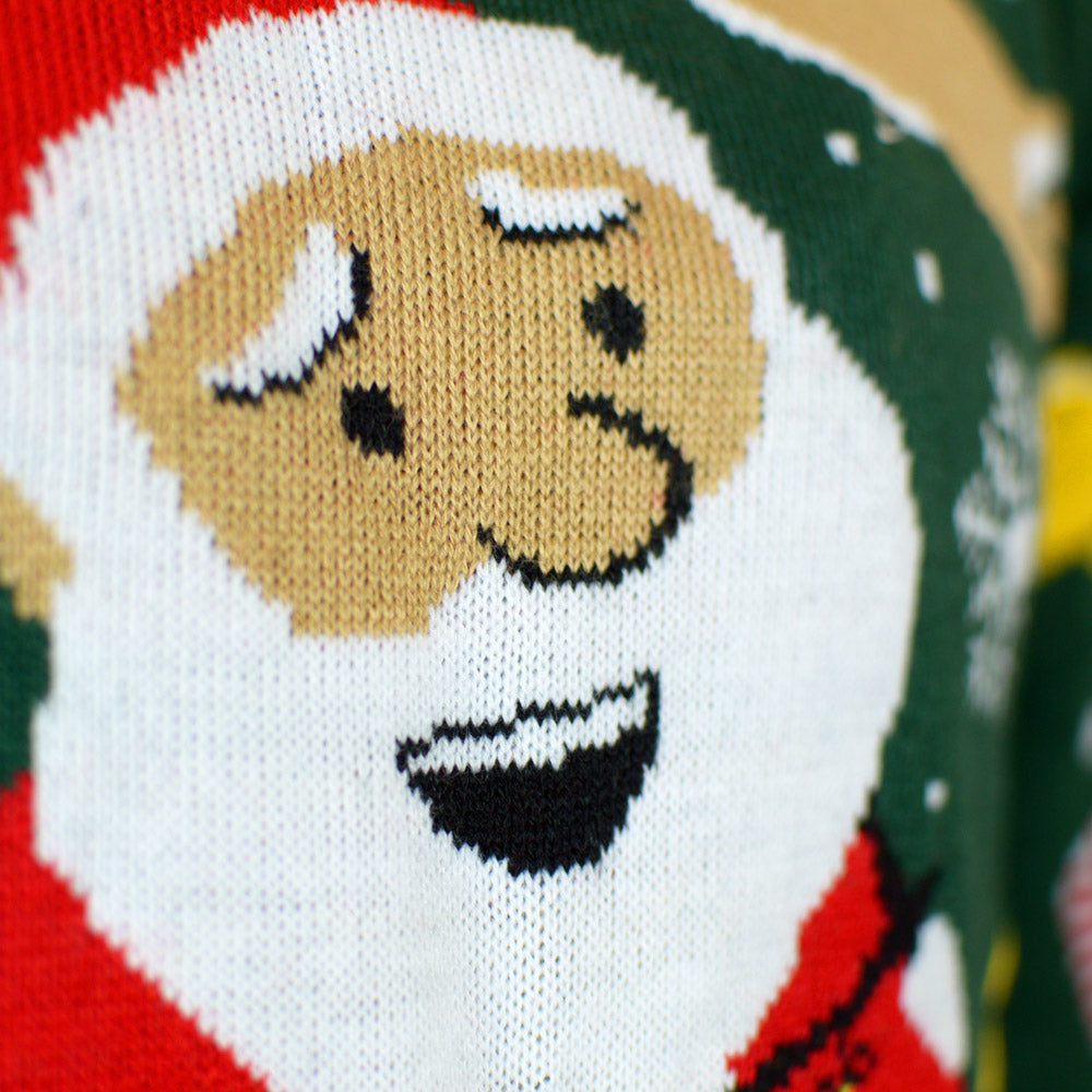 LED light-up Men's Christmas Jumper  Santa Claus in a mess detail