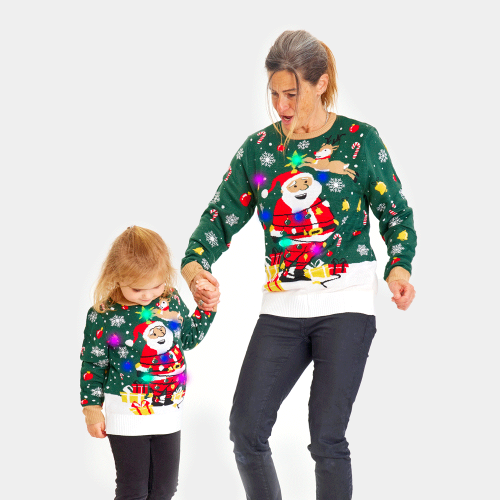 LED light-up Mens Family Christmas Jumper Santa Claus in a mess
