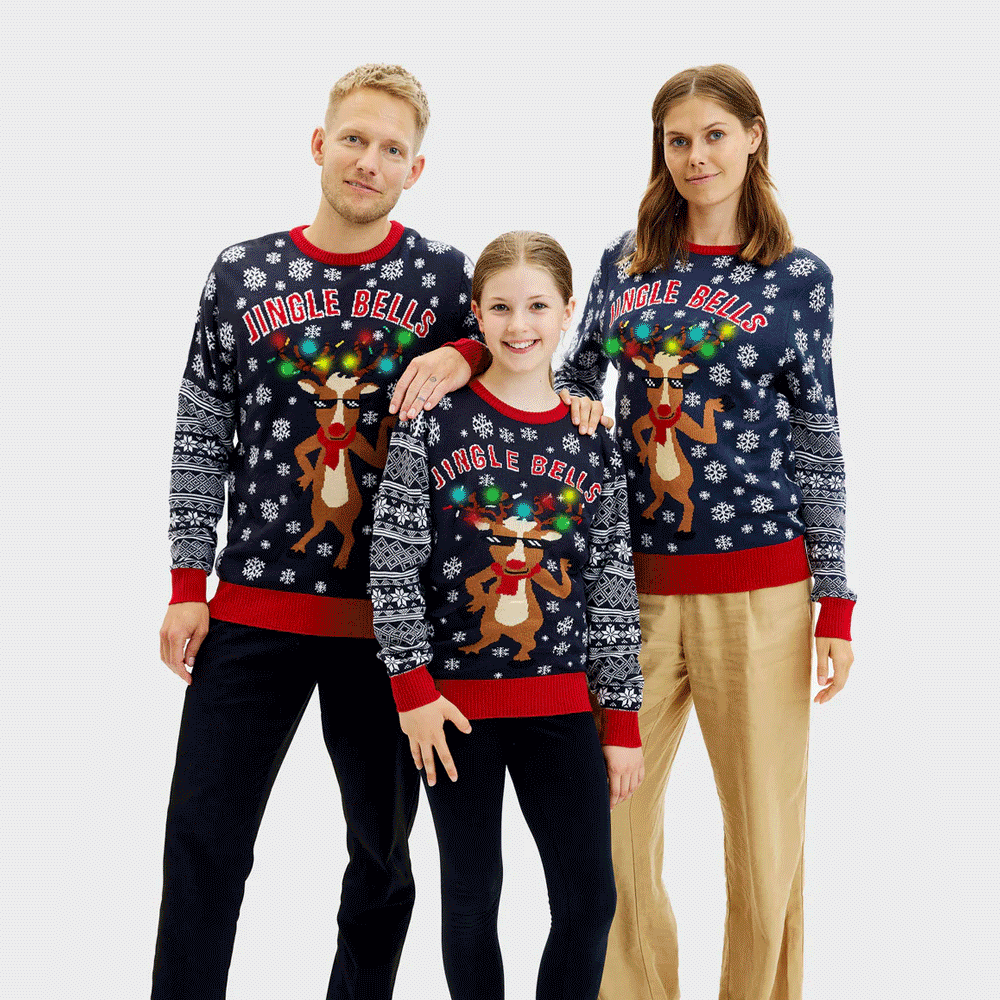 LED light-up Womens Christmas Jumper Jingle Bells Family
