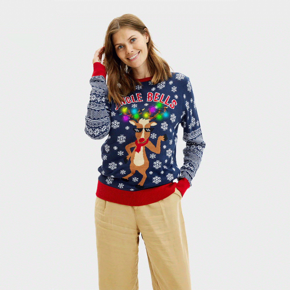 LED light-up Womens Couples Christmas Jumper Jingle Bells
