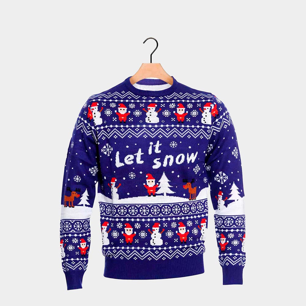 Let it Snow Blue Couple's Christmas Jumper